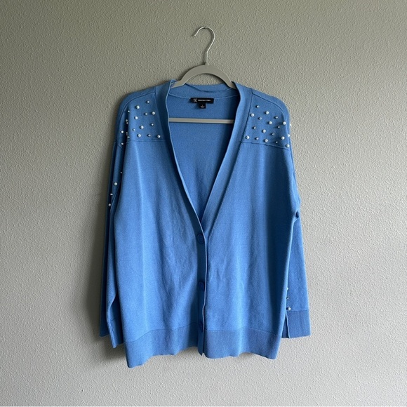 INC International Concepts Sweaters - INC Periwinkle Pearl-Embellished Cardigan Sweater Large